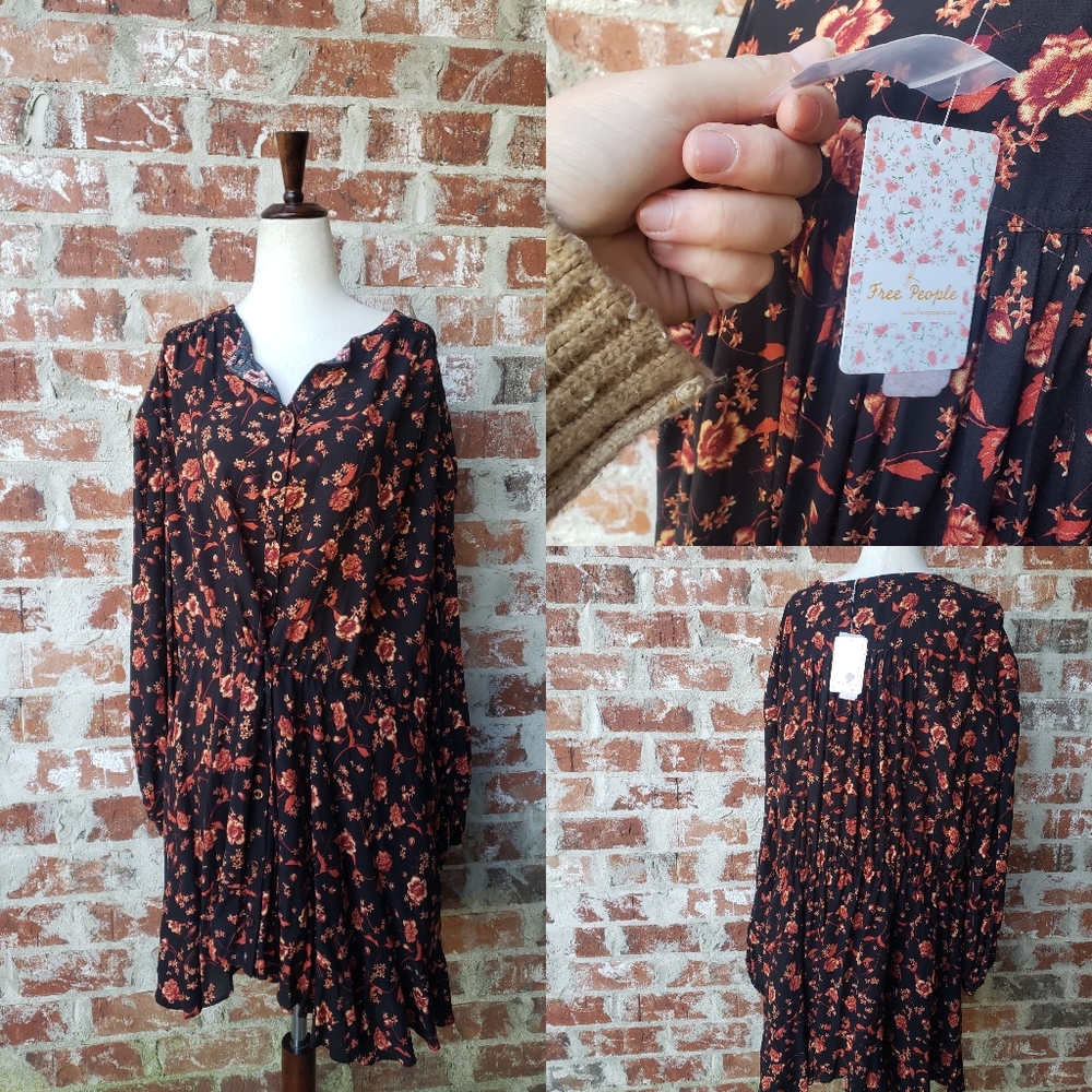 New Free People emerald fields floral tunic dress size small